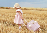 WIKLIBOX Rattan Pully Toy Basket - Pink Color - Wicker Luggy Toy Storage